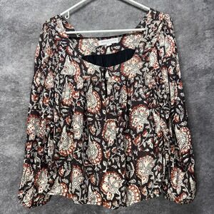 Emerson Fry India Collection Adelina Blouse Womens XS Brown Floral Boho Ruffle